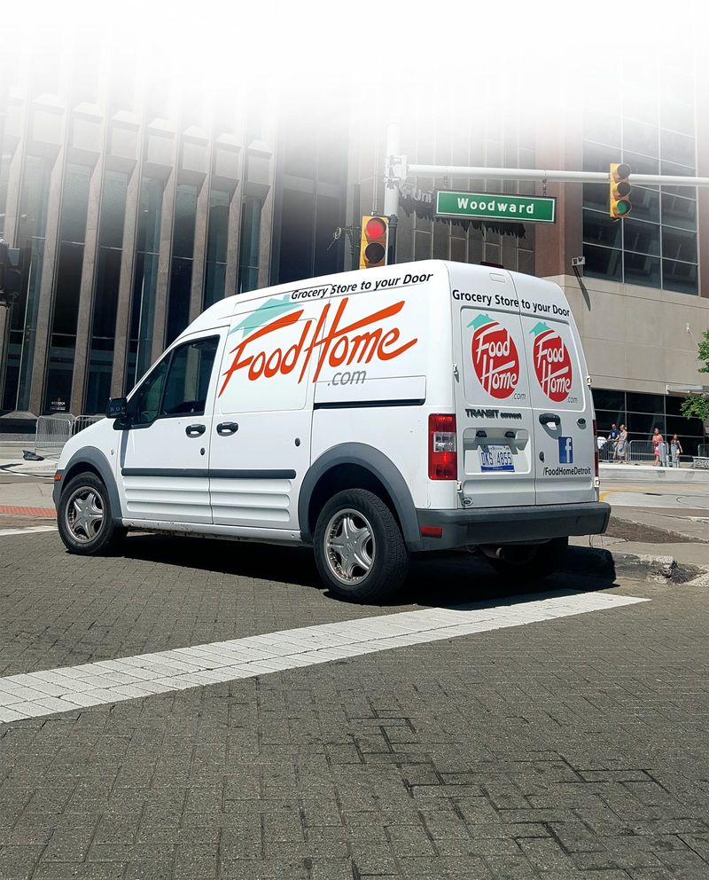 FoodHome.com van on Woodward Avenue in Detroit